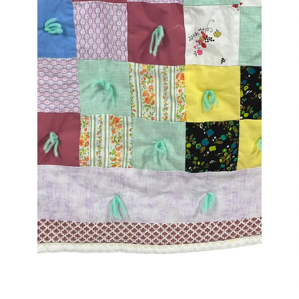 Handmade Vintage Patchwork Tied Quilt Throw Blanket 40x48